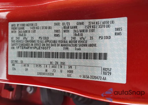 2023 Ford Ranger Xlt from USA, damaged, VIN 1FTER4FH1PLE10377